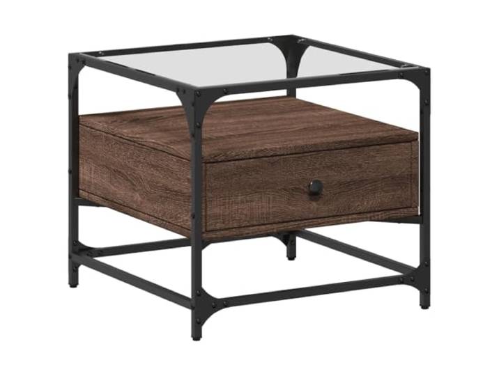HKLGBVCR Couchtisch, Glas, Holz und Stahl, 50 x 50 x 45 cm, Braun