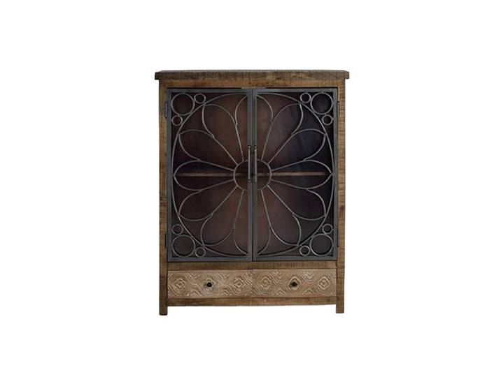 Massives Highboard / Vitrine „Broome“ Mangoholz Natural, Schwarz Giner & Colomer