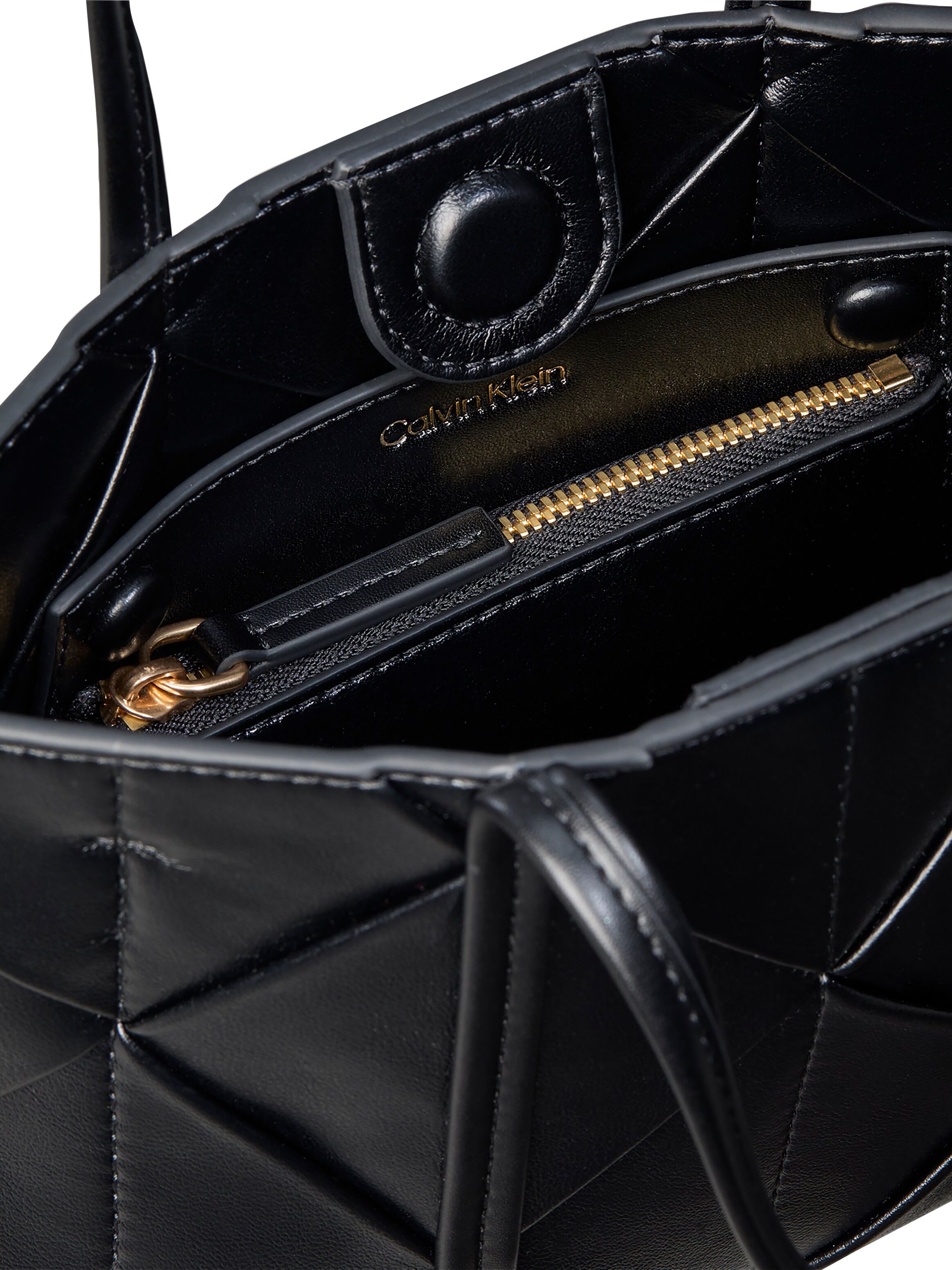 Tragetasche CALVIN KLEIN "WOVEN MINI TOTE CROSSBODY", Damen, Gr. B/H/T: 25cm x 15cm x 7cm, schwarz, Lederimitat, unifarben, Taschen, Mini Bag, Umhängetasche, Schultertasche mit modischer Struktur