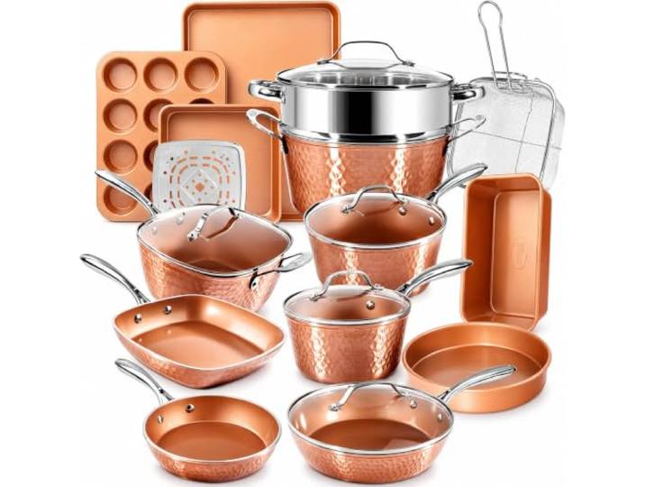 Gotham Steel Hammered Copper Collection - 20-teiliges Premium-Kochgeschirr- und Backgeschirr-Set mit Antihaft-Kupferbeschichtung, inklusive Bratpfannen