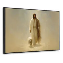 LEINWAND Bilder mit Rahmen - Schaf - Jesus - Pinselstriche - Abstrakt - 120x80