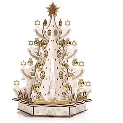 LUMIDA Xmas LED-Holzdekoration Tannenbaum inkl. Baumschmuck Timer, Höhe 33,5cm