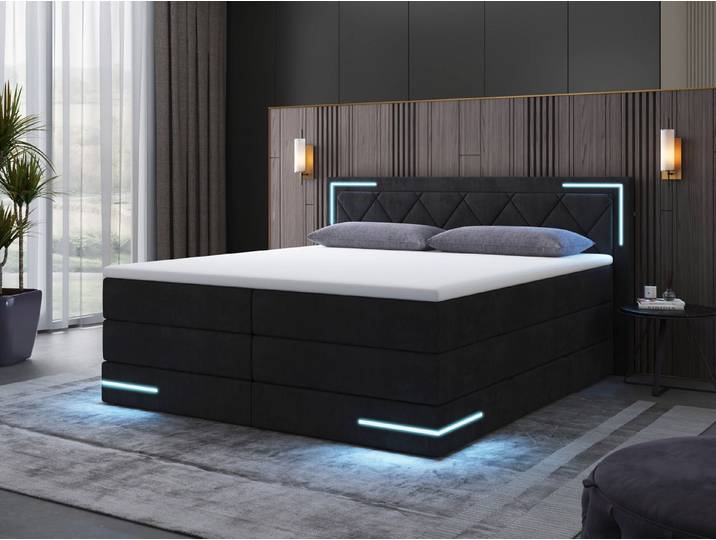 wonello Boxspringbett Arizona, mit LED Beleuchtung und Topper, wahlweise mit Bettkasten
