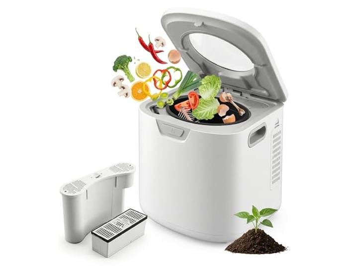 NutriChef Elektrischer Küchenkomposter - Indoor Lebensmittelabfälle Komposter Mülleimer, Geruchloses Arbeitsplatten-Design, Kohlefiltersystem, Leiser Betrieb, Heimkompostierungslösung, Weiß