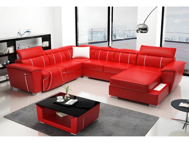 Xlmoebel Wohnlandschaft Elegantes U-förmiges Ledersofa in hochwertiger Verarbeitung, Wohnlandschaft, Hergestellt in Europa