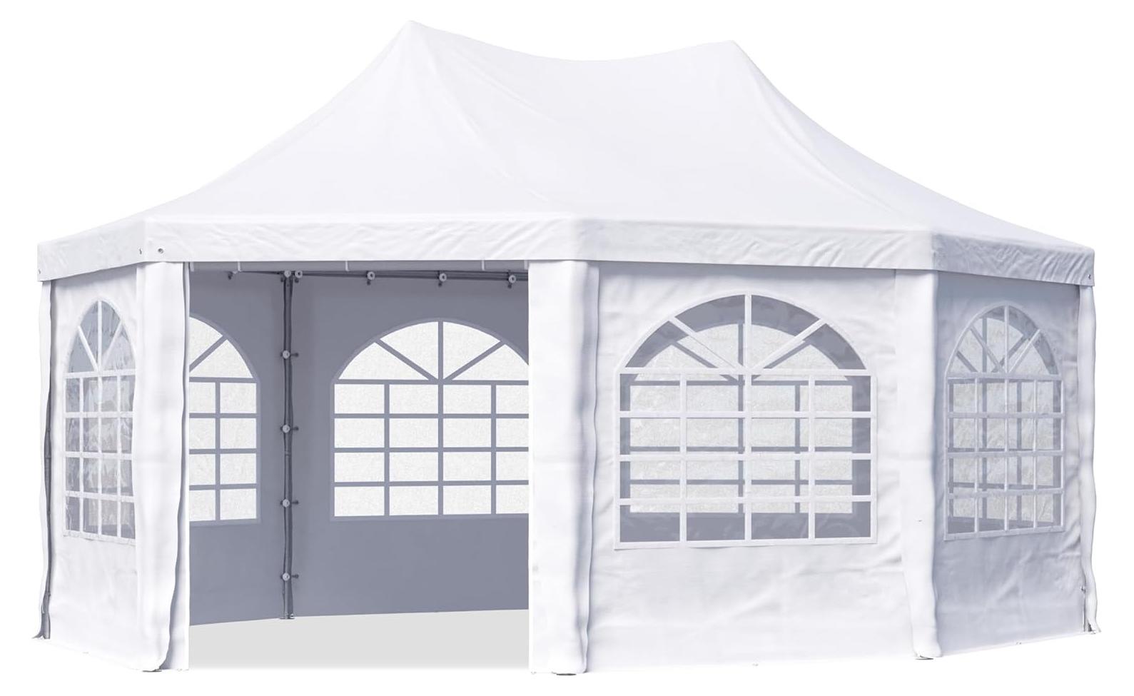 TOOLPORT Pagodenzelt Pavillon 4x5,5 m schnell & einfach zu montieren mit Fenstern - robuste PVC-Plane 700 weiß