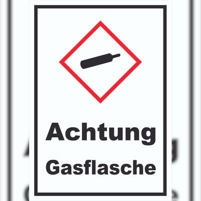 HB-Druck Schild Gasflasche Gas unter Druck hochkant A6 Rückseite selbstklebend