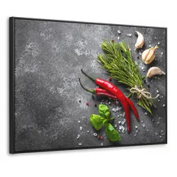 LEINWAND Bilder mit Rahmen - Pfeffer - Kräuter - Gewürze - Beton - 70x50