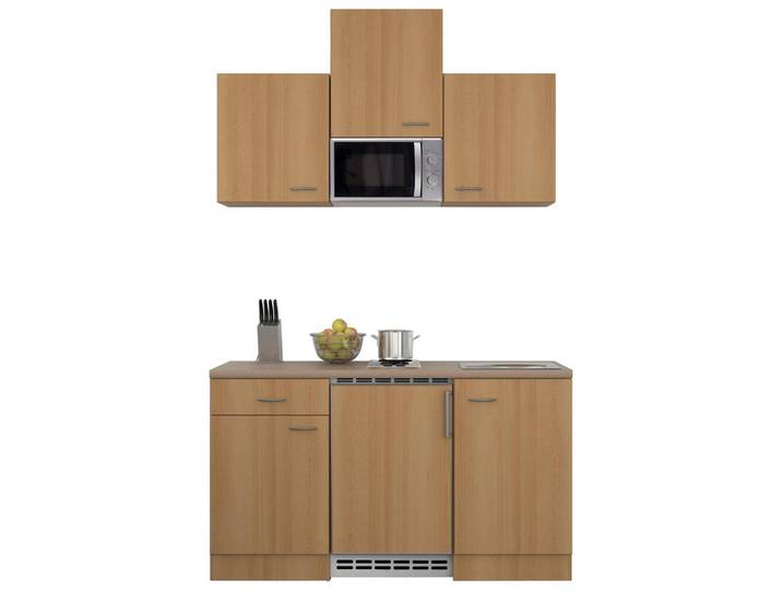 Miniküche m. Kühlschrank + Mikrowelle 150 cm Creme/Buche