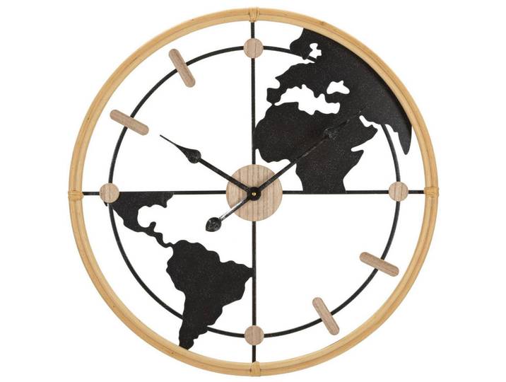 Mauro Ferretti Wanduhr mit Weltkarte 5/60/60 cm, Schwarz, Metall, 60x60x5 cm, Dekoration, Uhren, Wanduhren