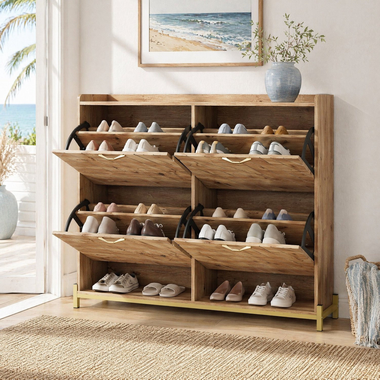CHICFURN Schoenenkast met 4 deuren in houtkleur