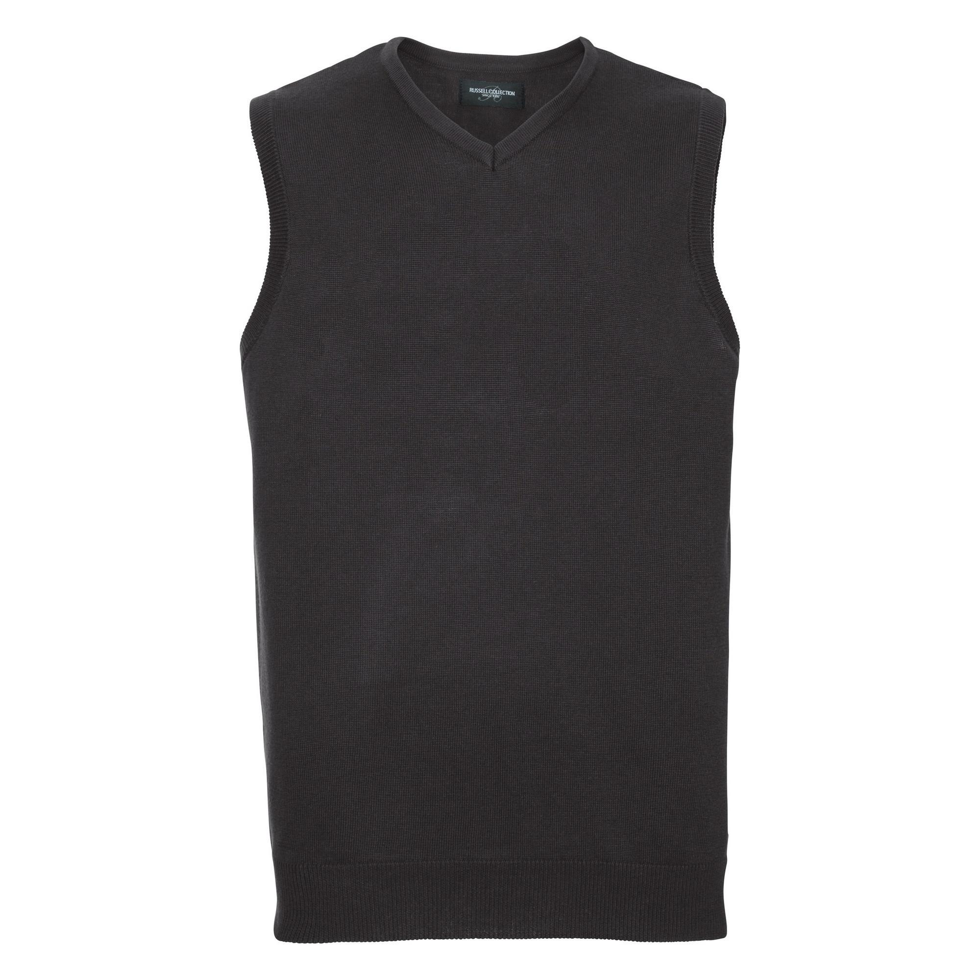Russell Collectie Heren V-hals Mouwloos Gebreide Trui-trui-top / Trui-trui (Zwart)