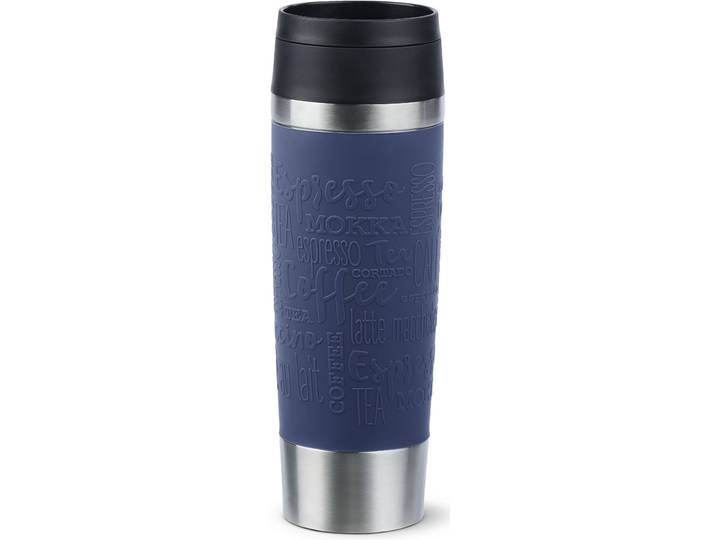 Thermobecher EMSA Travel Mug Classic, mit 360-Trinköffnung, auslaufsicher, rutschfest , blau (dunkelblau), H:24,2cm Ø:8cm, Edelstahl, Kunststoff, Silikon, Trinkgefäße, Thermobecher, 4h heiß, 8h kalt - 360 ml / 6h heiß, 12h kalt - 500 ml, 100% dicht