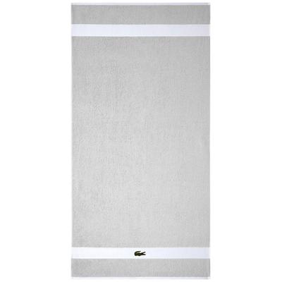 Duschtuch LACOSTE "LCASUAL", grau (argent), B:70cm L:140cm, Frottier, Obermaterial: 100% Baumwolle, Handtücher, mit Label-Applikationen und Bordüre