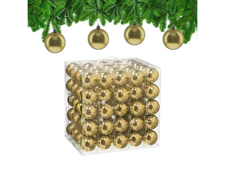 Relaxdays Weihnachtskugeln Gold 100er-Set glänzend Polystyrol, Goldfarben, Kunststoff, 6x7x6 cm, Dekoration, Weihnachtsdekoration, Christbaumschmuck
