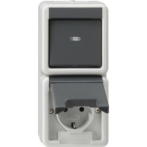 Gira Steckdose 417630, IP44, Aufputz, 1-fach, grau, Feuchtraum, mit Schalter, senkrecht