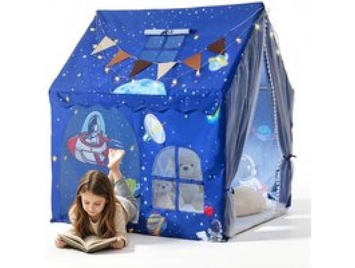 VEVOR Spielhaus Spielzelt Kinderzelt Kinderspielhaus 1200x1050x1270 mm Blau, Bettzelt für Kleinkinder, mit PVC-Rahmen, Gepolsterter Matte Sternenlichtern, Tragetasche, Flagge & Atmungsaktivem Fenster