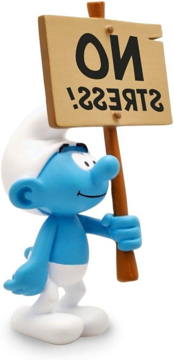 Smurfen verzamelbeeldje met No Stress schild, meerkleurig decoratiebeeldje van hars, Hoogte: 15 cm