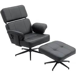 RELAXSESSEL mit Hocker Verstellbare Kopfstütze Liegefunktion Kunstleder Schwarz