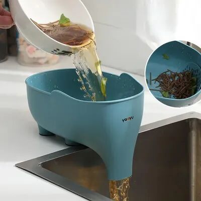 Combo Retail Shop Sink Strainer, Elephant Sculpt, Hanging Drainer Rack, Fruit And Vegetable Washing Basket, Kitchen Accessories, Leftover green