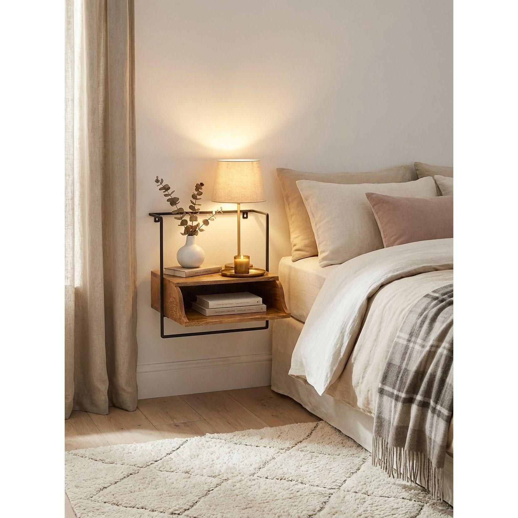 Nachtkonsole Mango Massivholz Modern Stil 44x45x35 cm Wandmontage mit Ablage