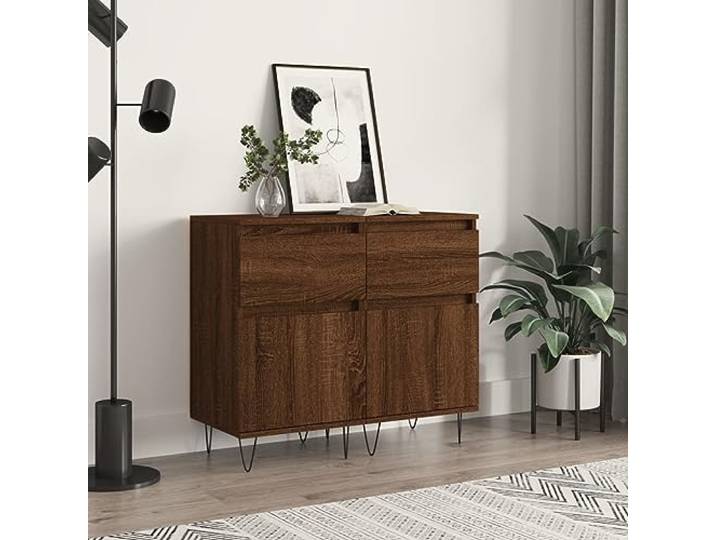 HEFZGDB Braunes Sideboard aus Holzwerkstoff mit Eisenbeinen 40x35x70 cm mit glatter Oberfläche und feuchtigkeitsbeständigem Material, stabiles Sideboard mit viel Stauraum