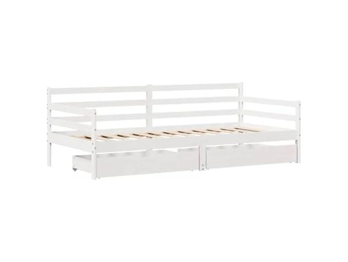 KTHLBRH Schlafsofa Weiß 90 x 190 cm mit Schubladen Massives Kiefernholz, 2 Schubladen mit Rollen, Latten inklusive, rustikaler Stil