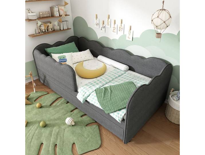 Lit enfant - 90x190cm - Lit gigogne - Gris - Design contemporain