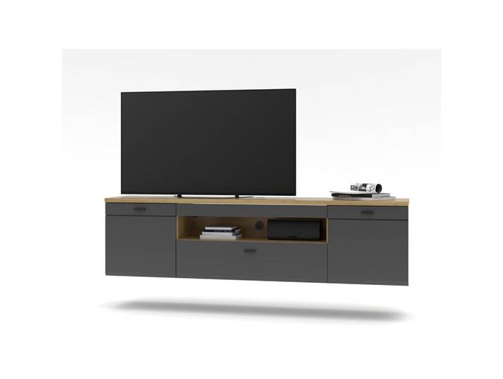 Mid.you Lowboard, Graphitfarben, Eiche Artisan, Holzwerkstoff, 1 Schublade(n) Schubladen, 200x53x40 cm, Wohnzimmer, TV Möbel, Lowboards