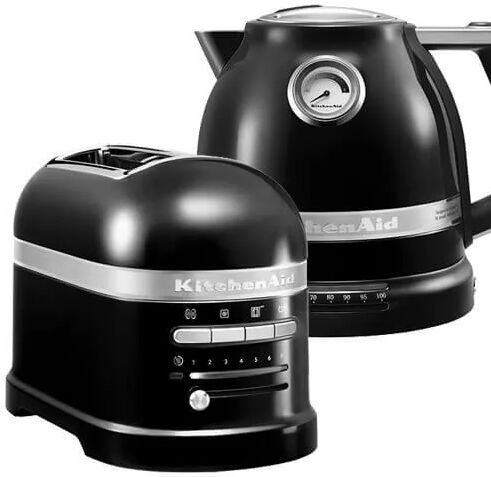 KitchenAid Artisan Onyx Black 2 Slot Toaster and Kettle Set