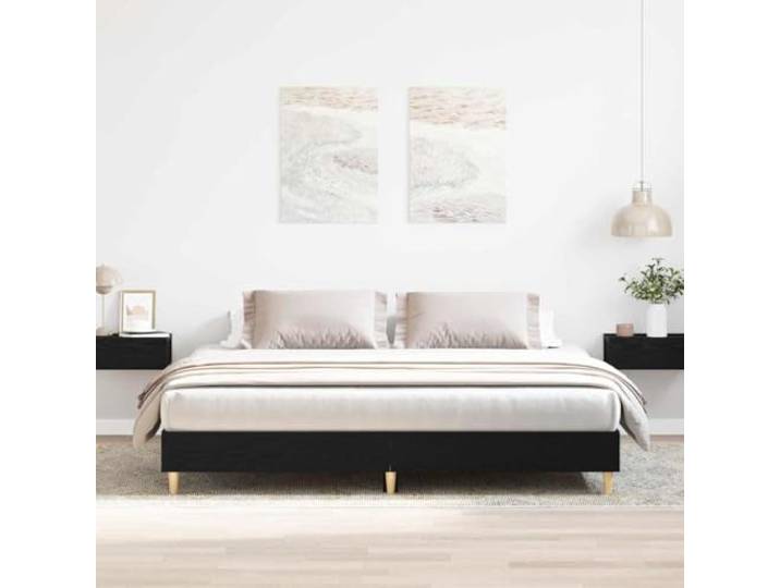 RJPLMFV Bettgestell, Plattform, Eiche, Schwarz, 203 x 203 x 25 cm Ohne Lattenrost, Lattenrost, minimalistisches Design, Montage für 2 Personen, Reinigung mit feuchtem Tuch