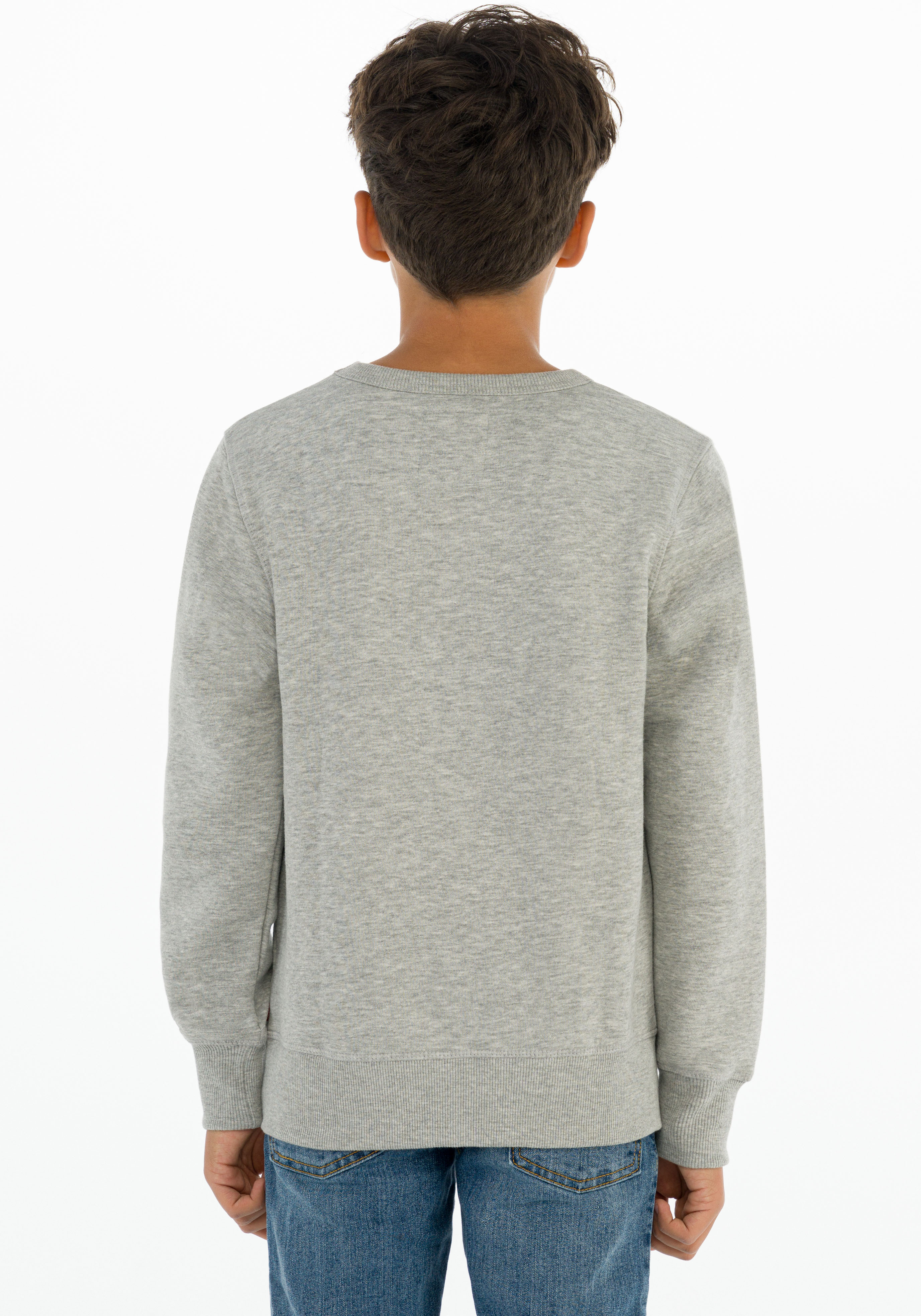 Sweatshirt LEVI'S KIDS "LVB LVB FRENCH TERRY BATWING", Jungen, Gr. 3/98, grau (hellgrau), Sweatware, Obermaterial: 55% Baumwolle, 45% Polyester, bedruckt, Basic normal, Rundhals, Rippbündchen, Sweatshirts Sweatshirt, mit großem Logo
