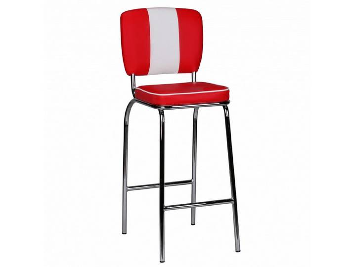 furnicato Barhocker Retro Barstuhl 110x40x38 cm Rot-Weiß (1 St), Üppig gepolsterter Diner-Hocker mit stabilen Chromfüßen für die Bar