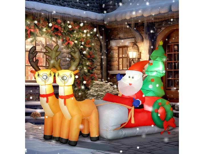 Outsunny Père Noël Gonflable 2,1m Traîneau Rennes LED Noël