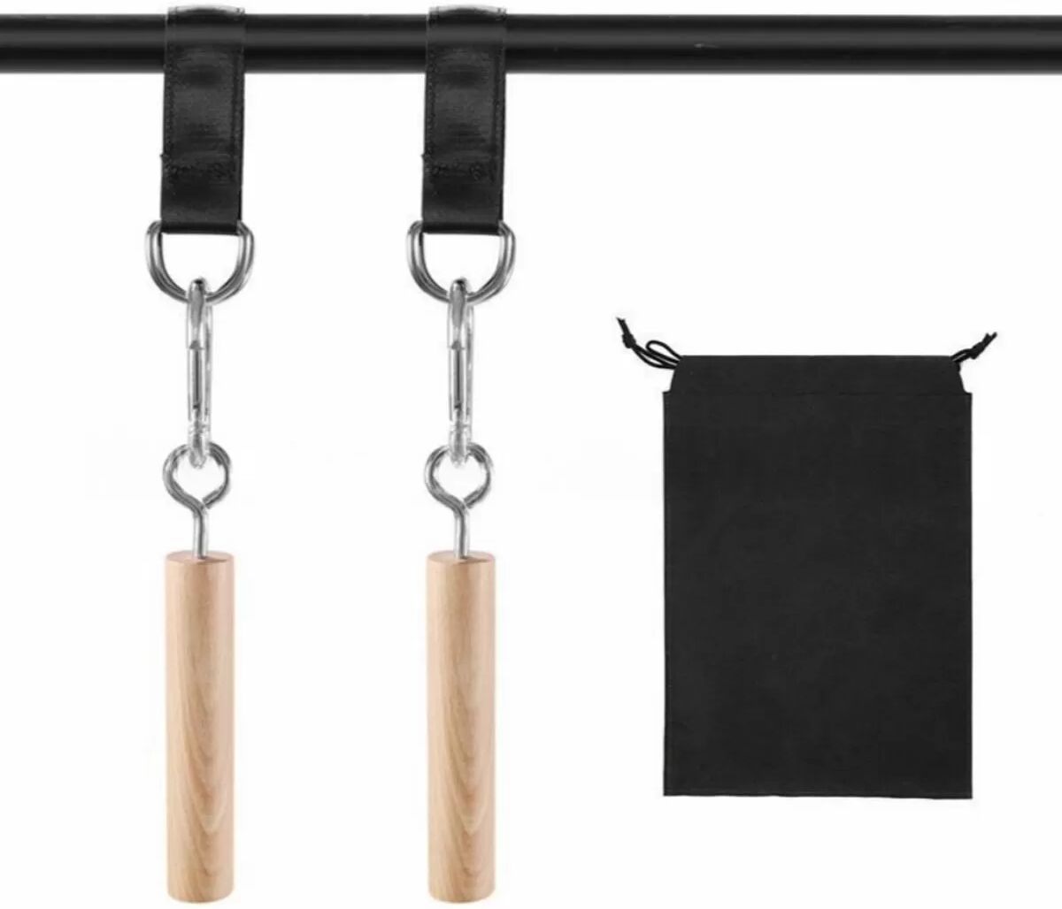 INF Holz-Pull-Up-Grifftrainer mit Aufbewahrungsbeutel - Buchenholzgriffe Schwarz für Finger-, Unterarm- und Handgelenkskraft