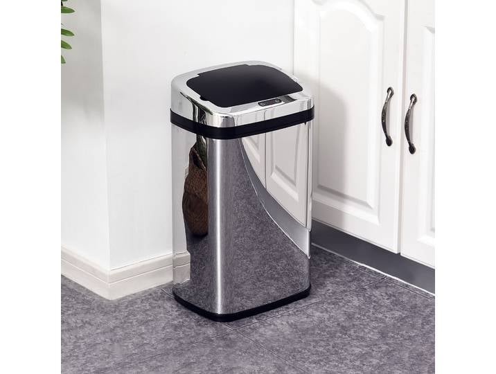 HOMCOM Poubelle de cuisine automatique 30L acier inoxydable, poubelle à capteur de mouvement avec couvercle, 33x25x58cm, argent