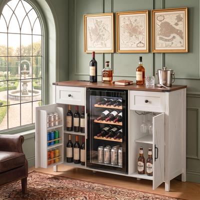 "53.2"" Farmhouse Fridge Cabinet with Power Outlet,Coffee Bar Cabinet with Storage Space"