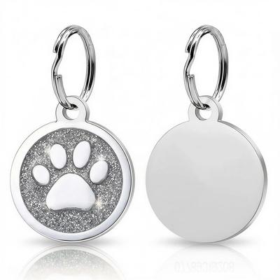 Personalized Glitter Paw Pet ID Tag silver Tag 1pc