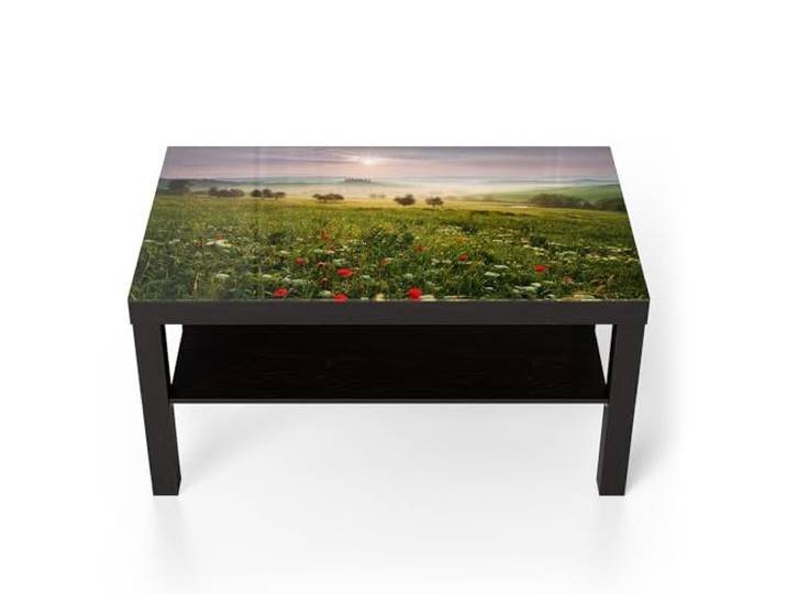 DEQORI Glastisch schwarz groß 90x50 cm Motiv Idyllisches Morgenlicht ausgefallener Beistelltisch aus Glas Hochglanz Couchtisch fürs Wohnzimmer moderner Couch Tisch mit Design