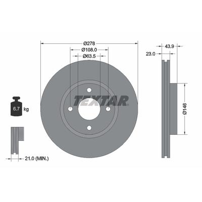 TEXTAR Bremsscheibe PRO 92252403 278mm 23mm für Ford