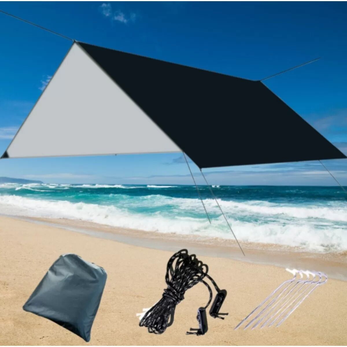 INF 300x300cm Dreieckiges Outdoor-Sonnensegel mit Windseilen und Heringen - Vielseitiger Schutz Schwarz