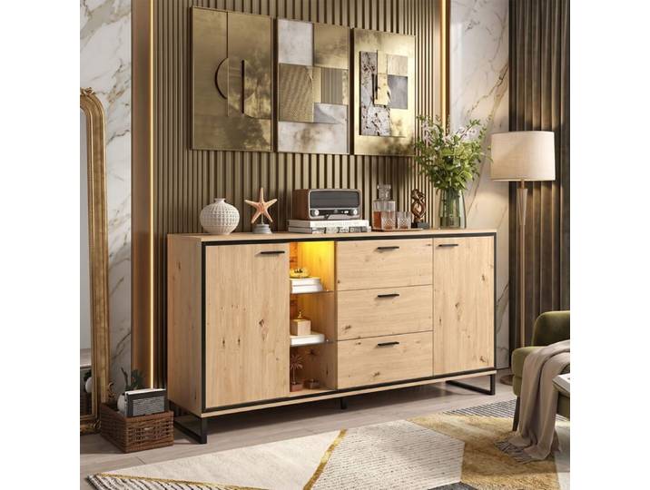 Enfilade Buffet 160x40x85cm Grand Rangement Gain de Place LED 16 Couleurs Style Industriel