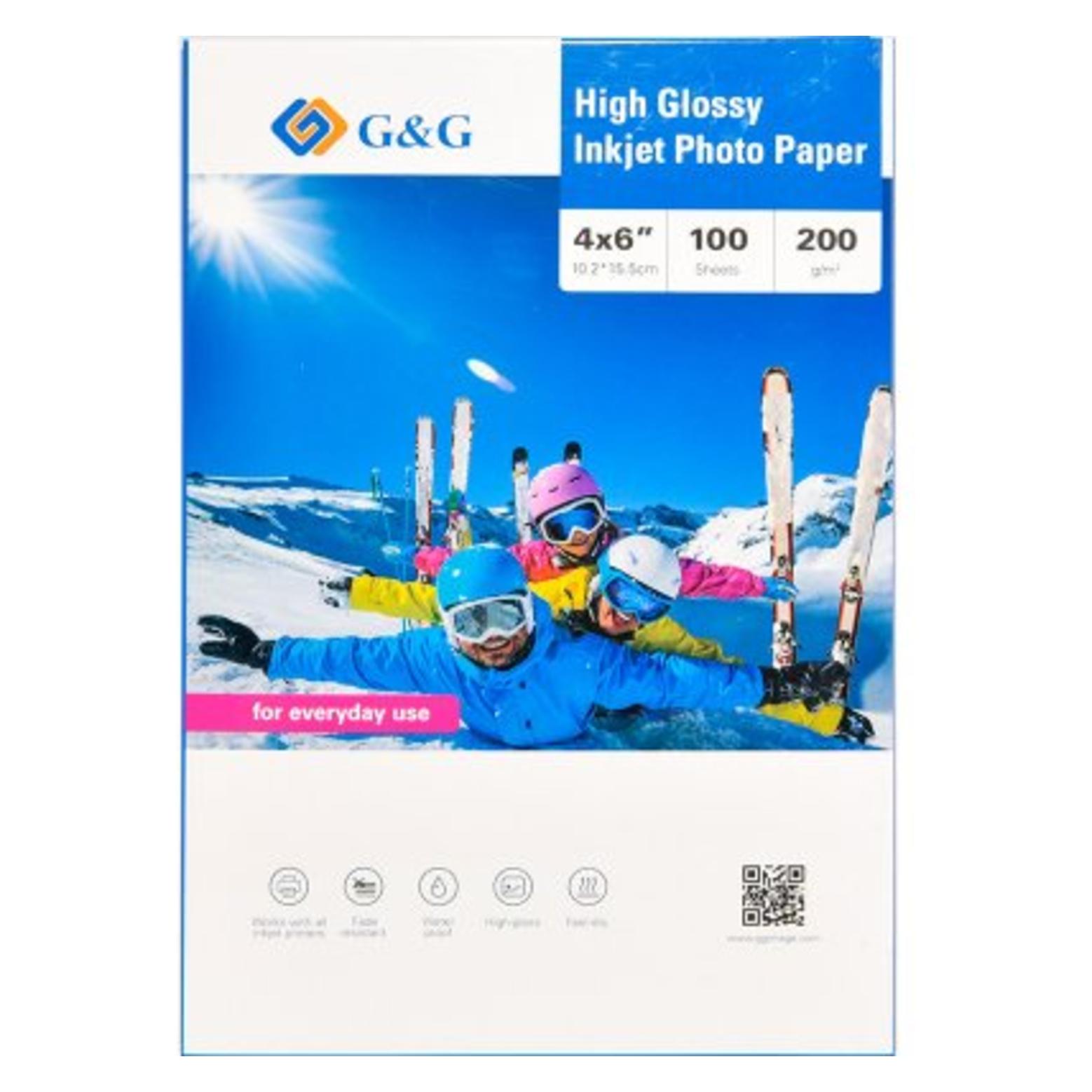 G&G Fotopapier 100 Blatt 4 x 6 Zoll / 10,2 x 15,5 cm hochglänzend 200g/m² - die (200 g/m², 100 Stk.) (200GSM-4X6-100)