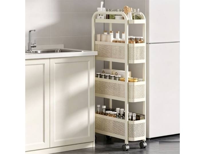 AFF DESSERTE DE CUISINE Étroite 15cm Chariot De Cuisine 4 Niveaux Avec Roulettes Meuble à Interstice Pour Frigo Salle De Bain Blanc