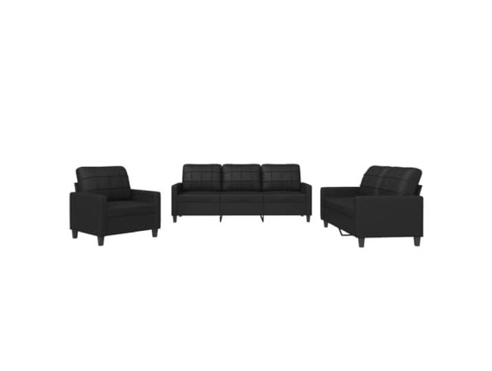 Todiikf 3-TLG. Sofagarnitur mit Kissen Schwarz Kunstleder Elegantes Polstermöbel Set für das Wohnzimmer inklusive Sessel 2-Sitzer und 3-Sitzer Couch