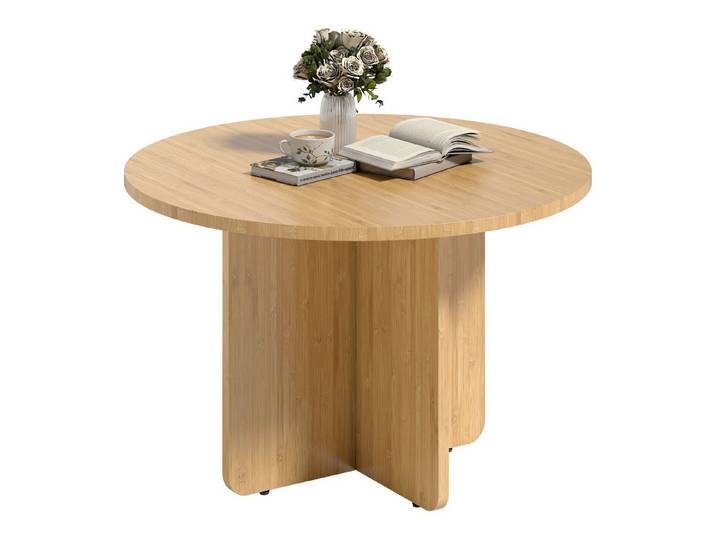 FELIXLEO Couchtisch Runder Couchtisch, Bambus Wohnzimmertisch mit Kreuzfuß, Natur (1-St)