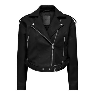 Lederimitatjacke ONLY "ONLSOFT FAUX LEATHER BIKER CC OTW", Damen, Gr. XS, schwarz, Web, Obermaterial: 100% Polyester, unifarben, taillenbedeckt, Jacken, Lederimitat, Biker-Details