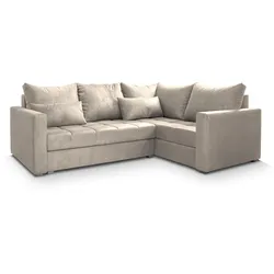 ECKSOFA LIRENO R-S Beige Plüsch-Stoff mit Schlaffunktion