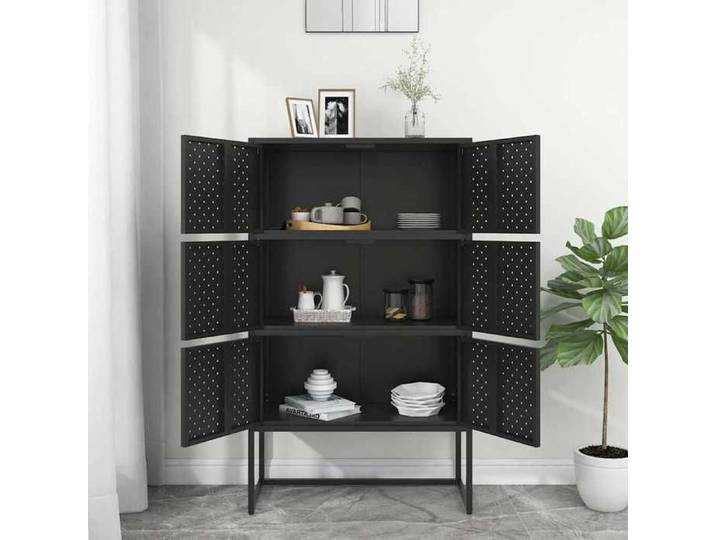 Buffet haut Noir - - 80x35x135 cm - acier - 6 portes - Capacité 30 kg - Pieds réglables 27324