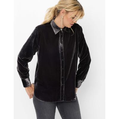 Klassische Bluse BRAX "Style VIC", Damen, Gr. 36, graphit, Web, 78% Viskose, 22% Polyamid, Blusen Bluse, Samt: Bluse im Viskosemix